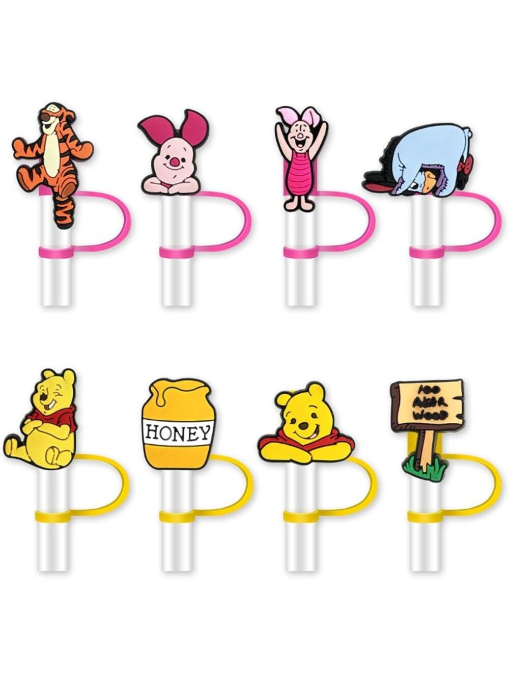 8Pcs Cartoon Straw Cover for Tumbler Cap, Silicone Straw Topper, 10mm Drinking
